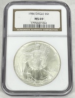 1986 American Silver Eagle NGC MS69 