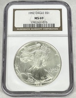 1992 American Silver Eagle NGC MS69