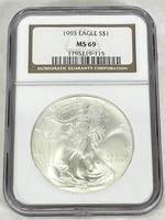 1993 American Silver Eagle NGC MS69
