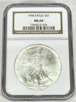 1994 American Silver Eagle NGC MS69