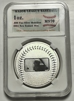 MLB 1oz .999 Fine Silver Medallion MS70 New Zealand Mint